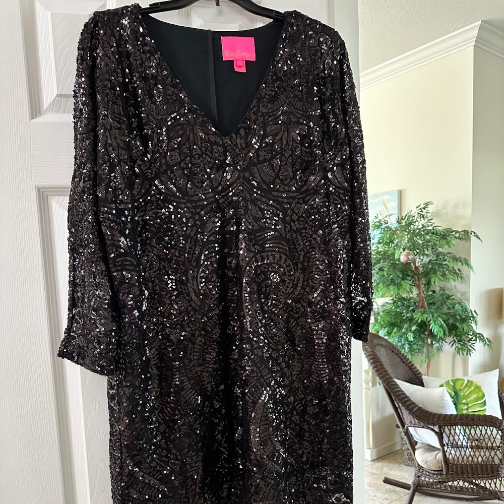 Lilly Pulitzer EUC Leclair Black  Sequin Dress,  Size Medium